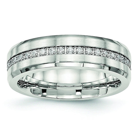 Stainless Steel Brushed and Polished CZ Ring - shirin-diamonds
