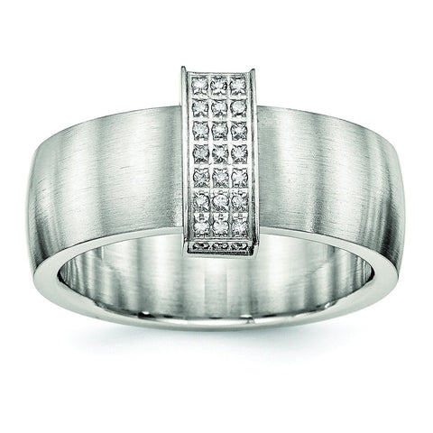 Stainless Steel Brushed and Polished CZ 8.00mm Band - shirin-diamonds