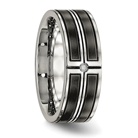 Stainless Steel Brushed and Polished Black IP Plated CZ Band