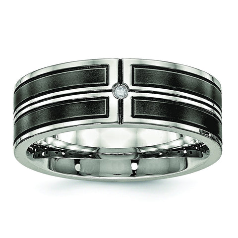 Stainless Steel Brushed and Polished Black IP Plated CZ Band - shirin-diamonds
