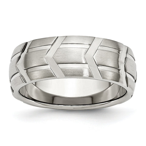 Stainless Steel Grooved 8mm Brushed & Polished Band - shirin-diamonds