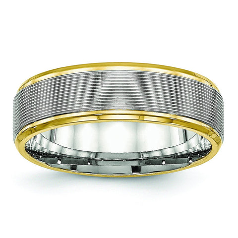 Stainless Steel Polished Yellow IP Grooved Ring - shirin-diamonds