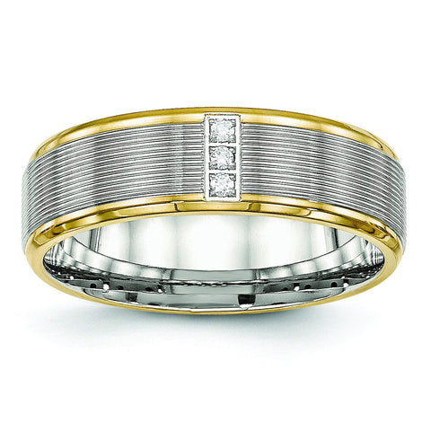 Stainless Steel Polished Yellow IP CZ Grooved  Comfort Back Ring - shirin-diamonds