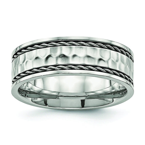 Stainless Steel Polished Hammered Comfort Back Ring - shirin-diamonds