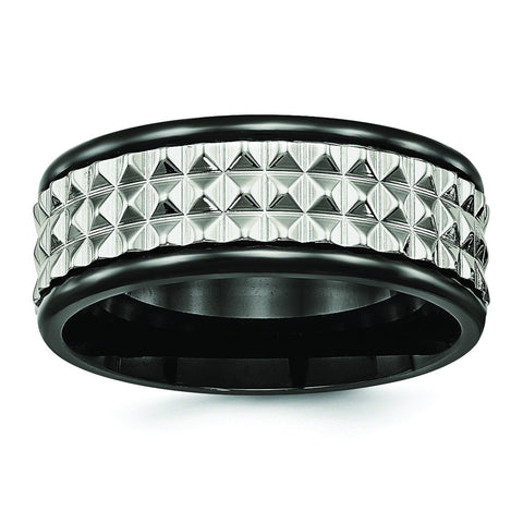 Stainless Steel Polished Black IP Textured Ring - shirin-diamonds