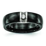 Stainless Steel Polished & Laser Cut Black Ceramic CZ Ring - shirin-diamonds