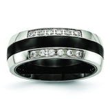 Stainless Steel Polished Black Ceramic CZ Ring - shirin-diamonds