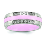 Stainless Steel Polished Pink Ceramic CZ Ring - shirin-diamonds