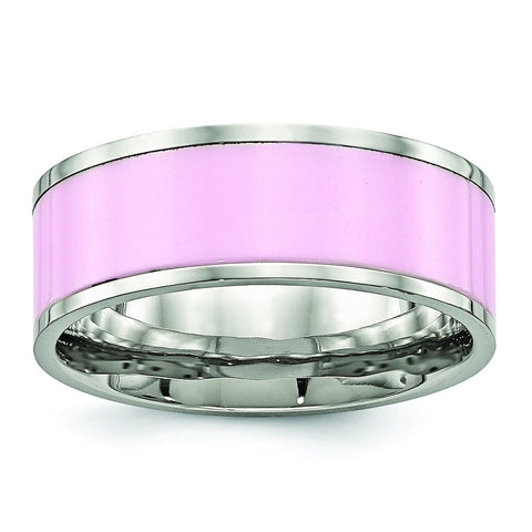Stainless Steel Polished Pink Ceramic Ring - shirin-diamonds