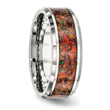 Stainless Steel Polished with Red Imitation Opal 8mm Men's Ring