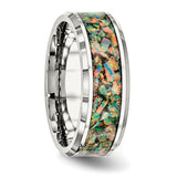 Stainless Steel Polished with Imitation Opal 8mm Men's Ring