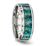 Stainless Steel Polished with Blue Imitiation Opal 8mm Men's Ring