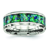 Stainless Steel Polished with Blue Imitiation Opal 8mm Men's Ring - shirin-diamonds