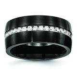 Stainless Steel Brushed and Polished Black IP CZ Ring - shirin-diamonds