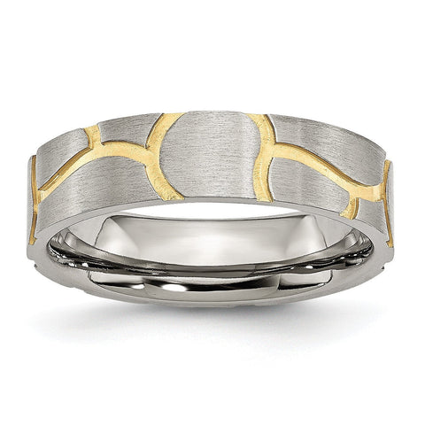 Stainless Steel Grooved Yellow IP-plated Ladies 6mm Brushed Band - shirin-diamonds