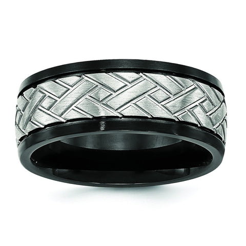 Stainless Steel Brushed Black IP Grooved Ring - shirin-diamonds