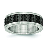 Stainless Steel Brushed/Polished Black IP Textured Ring - shirin-diamonds