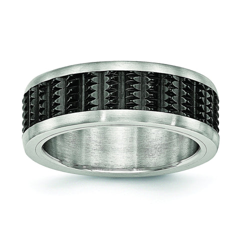 Stainless Steel Brushed/Polished Black IP Textured Ring - shirin-diamonds