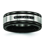 Stainless Steel Brushed/Polished Black IP Grooved Blk CZ Ring - shirin-diamonds