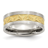 Stainless Steel Grooved Yellow IP-plated Mens 8mm Brushed Band - shirin-diamonds