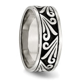 Stainless Steel Fancy Design Antiqued 8mm Ridged Edge Band