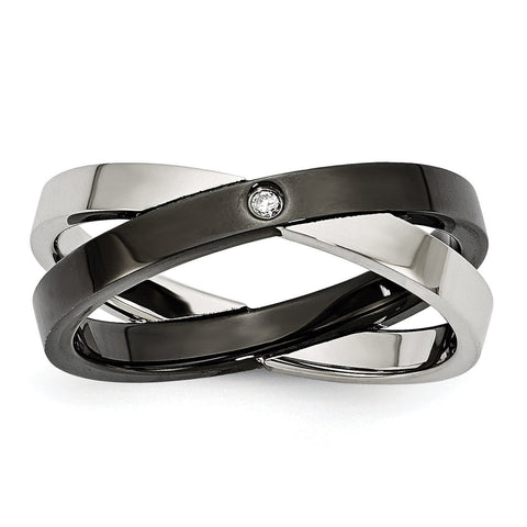Stainless Steel Black IP-plated with CZ Ring - shirin-diamonds