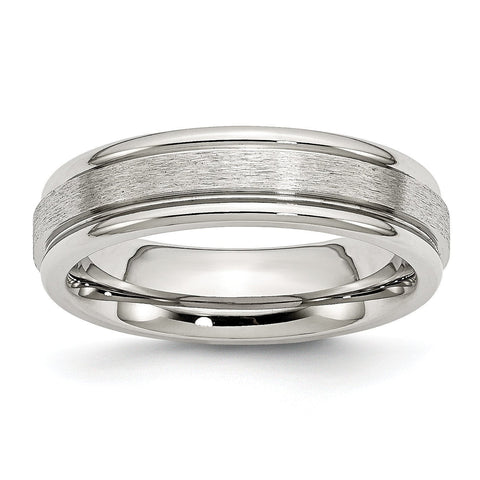 Stainless Steel Grooved Edge 6mm Satin and Polished Band - shirin-diamonds