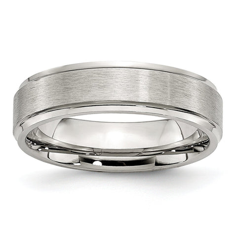 Stainless Steel Grooved Edge 6mm Brushed and Polished Band - shirin-diamonds