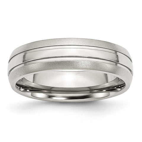 Stainless Steel Grooved 6mm Brushed and Polished Band - shirin-diamonds