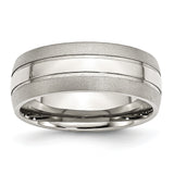 Stainless Steel Grooved 8mm Brushed and Polished Band - shirin-diamonds