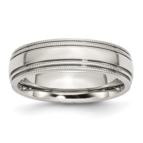 Stainless Steel Grooved and Beaded 6mm Polished Band - shirin-diamonds