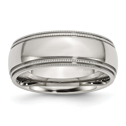 Stainless Steel Grooved and Beaded 8mm Polished Band - shirin-diamonds