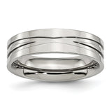 Stainless Steel Grooved 6mm Polished Band - shirin-diamonds