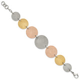 Stainless Steel Tri-Color IP-plated Discs 8in w/ext Bracelet 8 Inch ''Bracelets