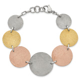 Stainless Steel Tri-Color IP-plated Discs 8in w/ext Bracelet 8 Inch ''Bracelets
