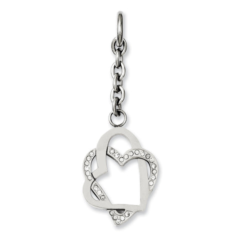 Stainless Steel Double Hearts w/CZ Interchangeable Charm Pendant SRCH226 - shirin-diamonds
