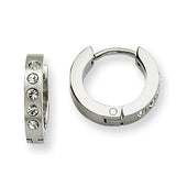 Stainless Steel CZ Hinged Hoop Earrings SRE104 - shirin-diamonds