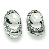 Stainless Steel Simulated Pearl & CZ Earrings SRE151 - shirin-diamonds