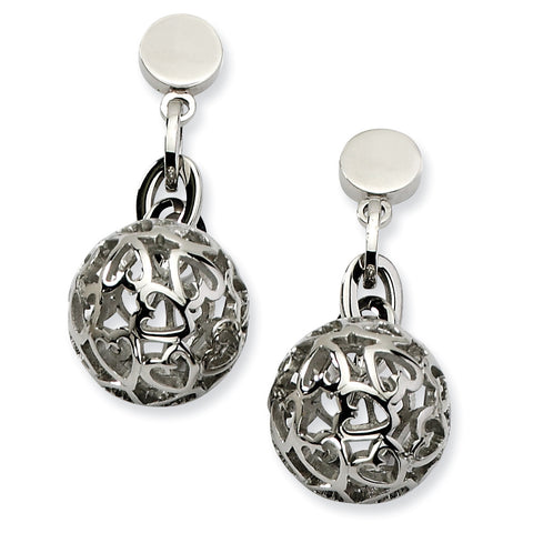 Stainless Steel Heart Cutouts Puffed Circle Post Dangle Earrings SRE200 - shirin-diamonds