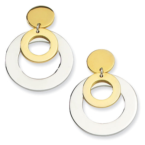 Stainless Steel Yellow IP-plated Circle Post Dangle Earrings SRE228 - shirin-diamonds