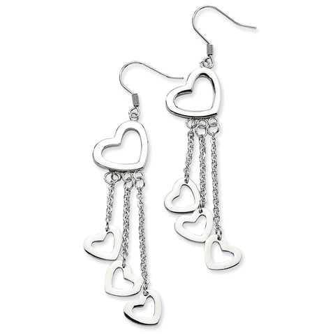 Stainless Steel Polished Hearts Dangle Earrings SRE240 - shirin-diamonds