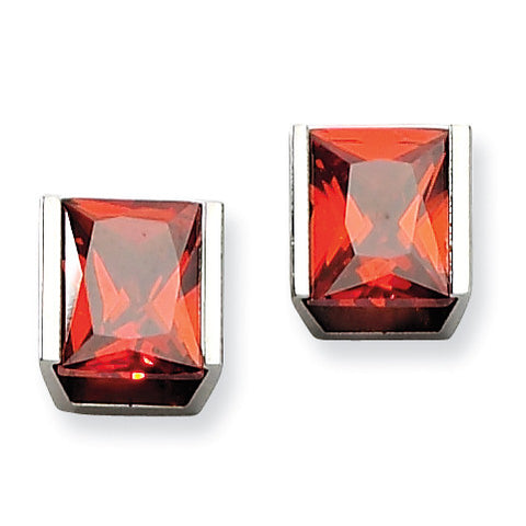 Stainless Steel Red CZ Stone Post Earrings SRE304 - shirin-diamonds