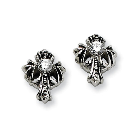 Stainless Steel Antiqued Cross with  CZ Post Earrings SRE305 - shirin-diamonds