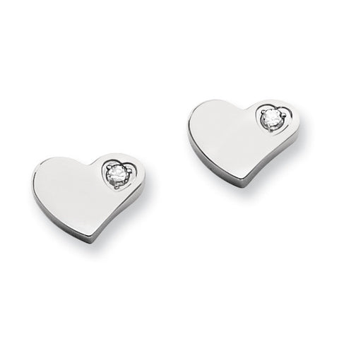 Stainless Steel CZ Polished Heart Post Earrings SRE316 - shirin-diamonds