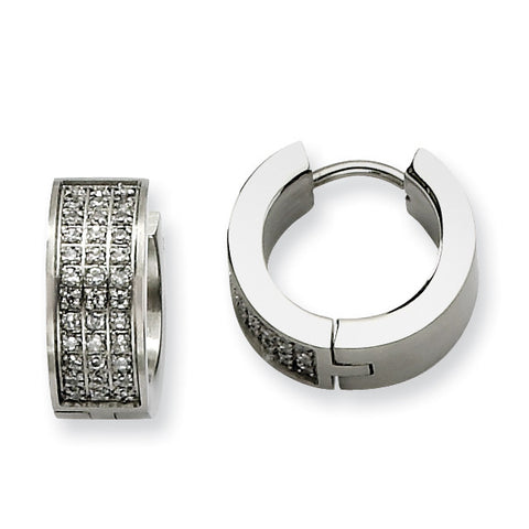 Stainless Steel CZ Stones Brushed & Polished Hinged Hoop Earrings SRE351 - shirin-diamonds