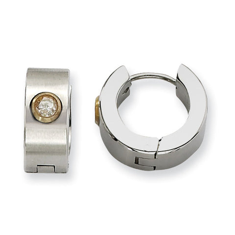Stainless Steel CZ & Yellow IP-plated Hinged Hoop Earrings SRE357 - shirin-diamonds