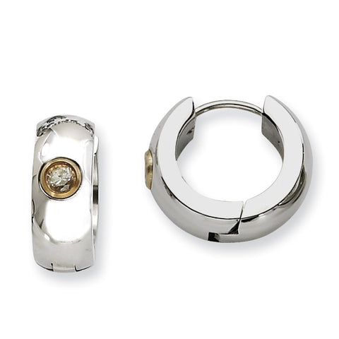 Stainless Steel CZ & Yellow IP-plated Hinged Hoop Earrings SRE360 - shirin-diamonds