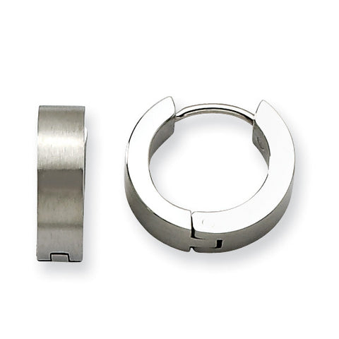 Stainless Steel Brushed & Polished Round Hinged Hoop Earrings SRE374 - shirin-diamonds