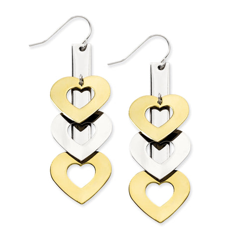 Stainless Steel Yellow IP-plated & Polished Hearts Dangle Earrings SRE467 - shirin-diamonds