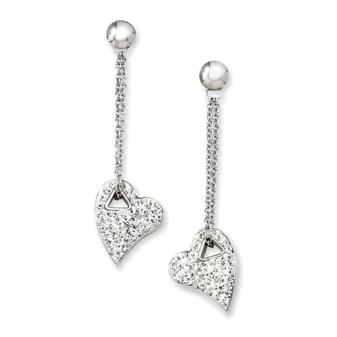 Stainless Steel Clear Crystal Heart Post Dangle Earrings SRE482 - shirin-diamonds